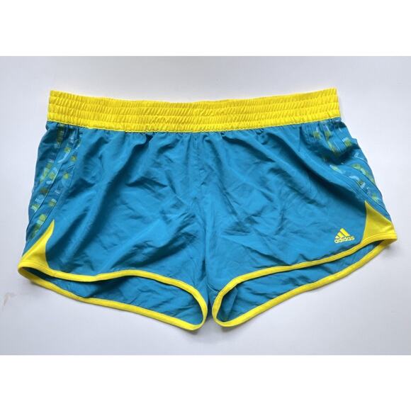 Adidas Womens Running Shorts Work Out Active Blue Yellow Size XL NWT - Picture 1 of 7